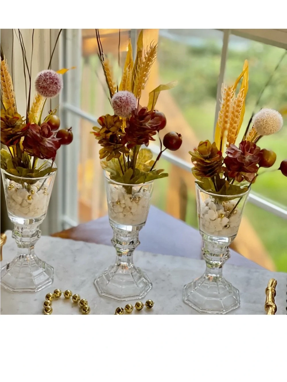 Autumn Harvest Faux Floral Vases in Yellow and Burgundy - Unbranded